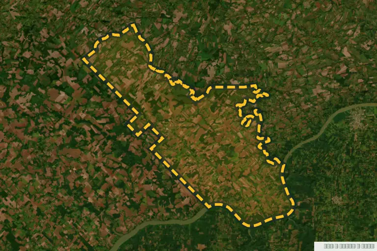 Vista satelital de Capitán Meza, Paraguay. Zona de referencia del inmueble en remate; no delimita la parcela ni identifica el inmueble.