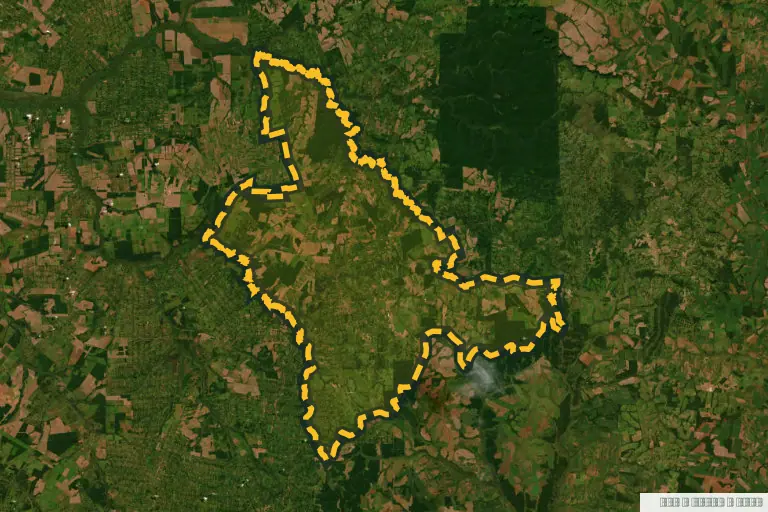 Vista satelital de Curuguaty, Paraguay. Zona de referencia del inmueble en remate; no delimita la parcela ni identifica el inmueble.