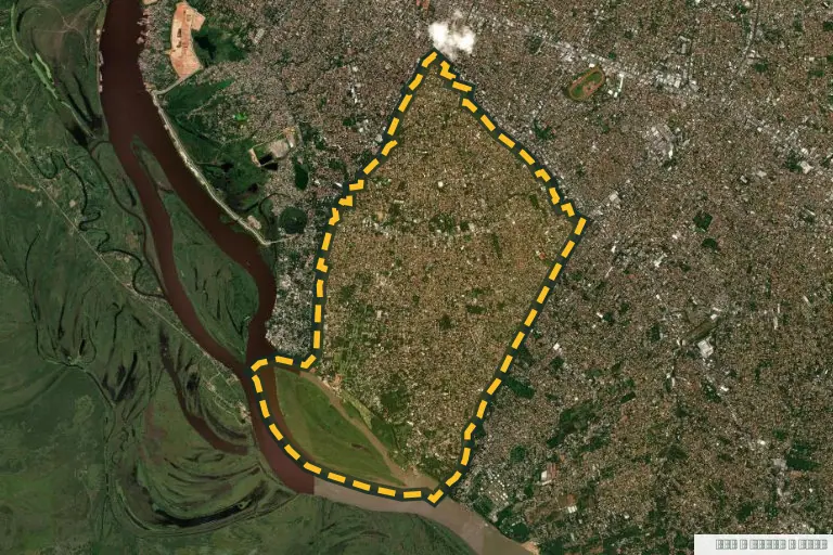 Vista satelital de Lambaré, Paraguay. Zona de referencia del inmueble en remate; no delimita la parcela ni identifica el inmueble.