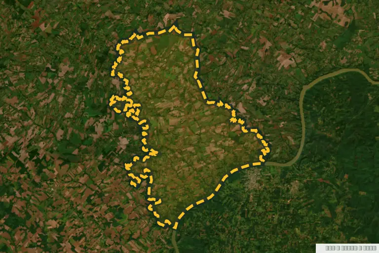 Vista satelital de Natalio, Paraguay. Zona de referencia del inmueble en remate; no delimita la parcela ni identifica el inmueble.