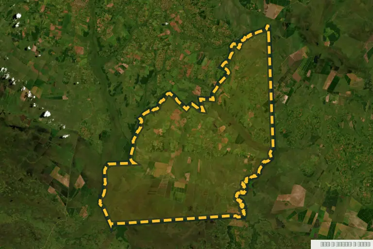Vista satelital de Santiago Misiones, Paraguay. Zona de referencia del inmueble en remate; no delimita la parcela ni identifica el inmueble.